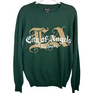 WXYZ Los Angeles Gothic City Of Angels Logo Knit Sweater Green M NWT $98 MSRP